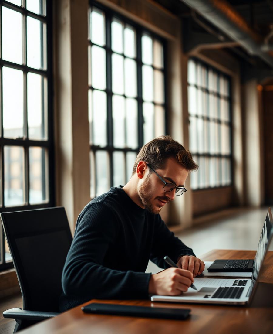 Entrepreneur remplissant son dossier de création d'entreprise en ligne